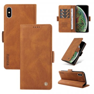 YIKATU iPhone XS Max Skin-touch Wallet Kickstand Case Brown