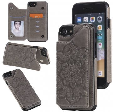 iPhone 7/8/SE 2020 Embossed Wallet Magnetic Stand Case Gray