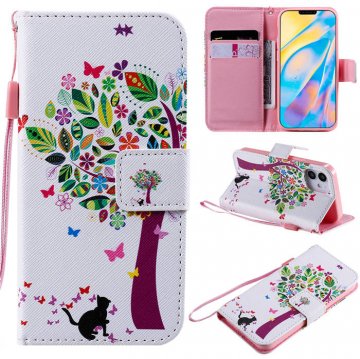 iPhone 12 Mini Embossed Cat and Tree Wallet Magnetic Stand Case