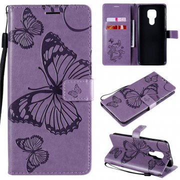 Motorola Moto G9 Play Embossed Butterfly Wallet Magnetic Stand Case Purple