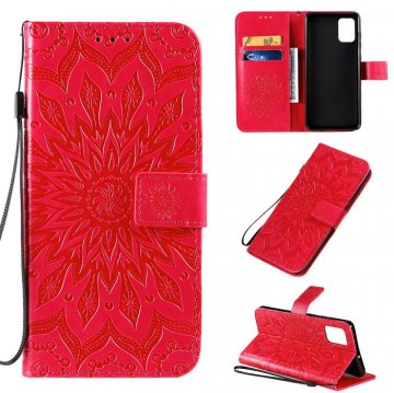 Samsung Galaxy A71 Embossed Sunflower Wallet Stand Case Red