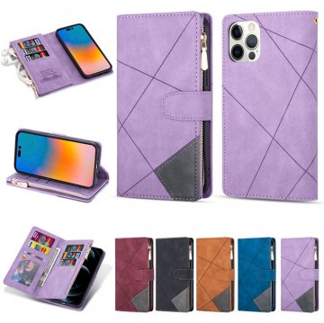 Zipper Wallet 9 Card Slots Magnetic Case with Handbag Wristlet Purple