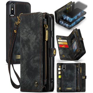 CaseMe iPhone XS Max Zipper Wallet Case with Wrist Strap Black