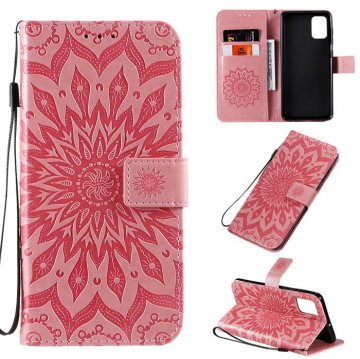 Samsung Galaxy A71 Embossed Sunflower Wallet Stand Case Pink
