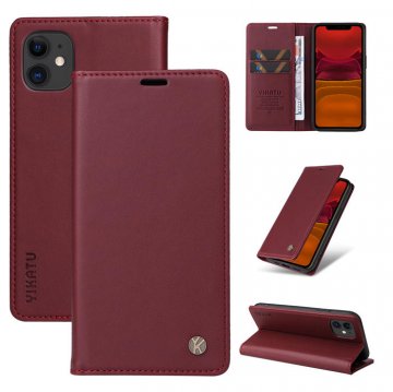 YIKATU iPhone 12 Mini Wallet Kickstand Magnetic Case Red
