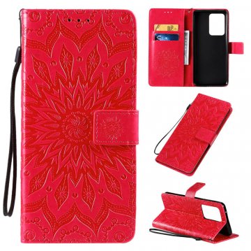 Samsung Galaxy S20 Ultra Embossed Sunflower Wallet Stand Case Red