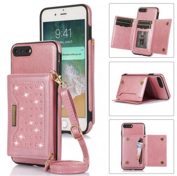 Bling Crossbody Wallet iPhone 7 Plus/8 Plus Case with Strap Rose Gold