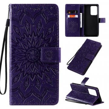 Samsung Galaxy S20 Ultra Embossed Sunflower Wallet Stand Case Purple