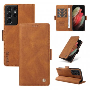 YIKATU Samsung Galaxy S21 Ultra Skin-touch Wallet Kickstand Case Brown