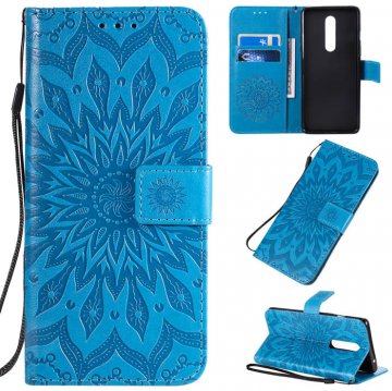 OnePlus 8 Embossed Sunflower Wallet Stand Case Blue