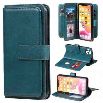 iPhone 11 Pro Max Multi-function 10 Card Slots Wallet Case Dark Green