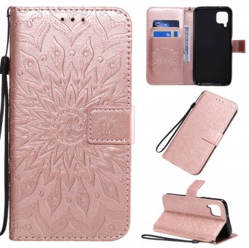 Huawei P40 Lite Embossed Sunflower Wallet Stand Case Rose Gold