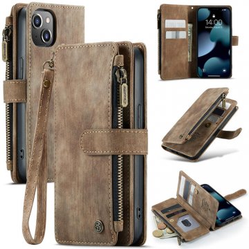 CaseMe iPhone 13 Wallet Kickstand Retro Leather Case Coffee