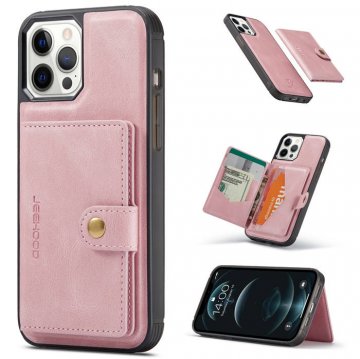 iPhone 12 Pro Max Magnetic Detachable Card Pocket Wallet Stand Case Pink