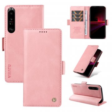 YIKATU Sony Xperia 1 III Skin-touch Wallet Kickstand Case Pink