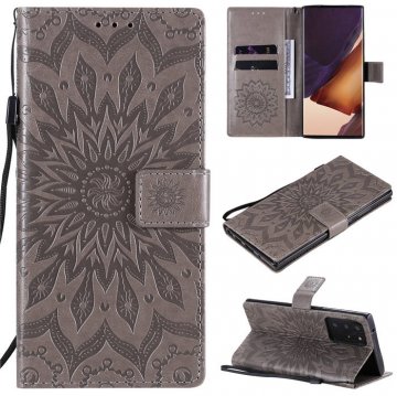 Samsung Galaxy Note 20 Ultra Embossed Sunflower Wallet Stand Case Gray