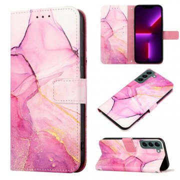 Marble Pattern Samsung Galaxy S22 Plus Wallet Case Purple Gold
