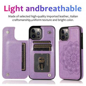 Mandala Embossed iPhone 12/12 Pro Case with Card Holder Purple