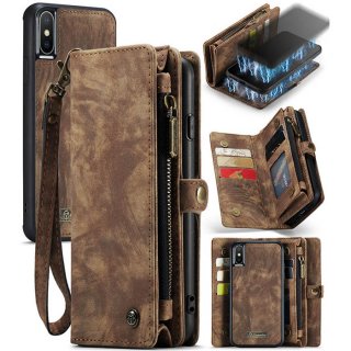 CaseMe iPhone X/XS Zipper Wallet Case with Wrist Strap Coffee