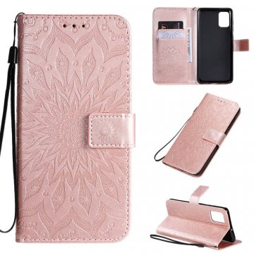 Samsung Galaxy A71 Embossed Sunflower Wallet Stand Case Rose Gold