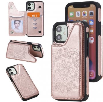 iPhone 12 Mini Embossed Wallet Magnetic Stand Case Rose Gold