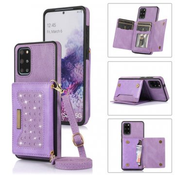 Bling Crossbody Wallet Samsung Galaxy S20 Case with Strap Purple
