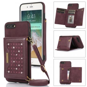 Bling Crossbody Wallet iPhone 7 Plus/8 Plus Case with Strap Red