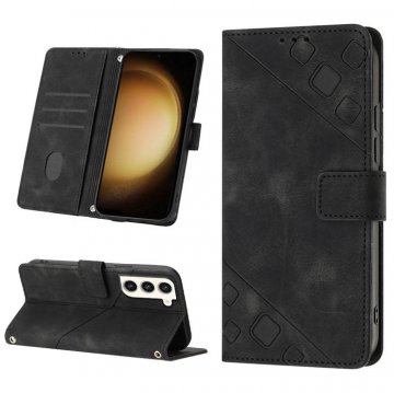 Skin-friendly Samsung Galaxy S23 Plus Wallet Stand Case with Wrist Strap Black