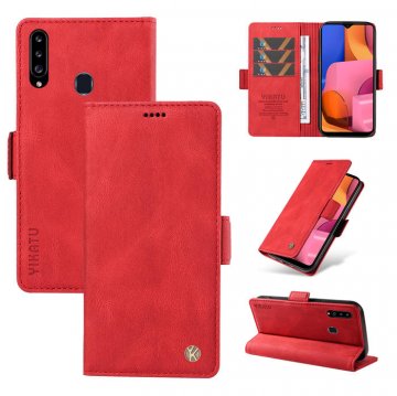 YIKATU Samsung Galaxy A20S Skin-touch Wallet Kickstand Case Red