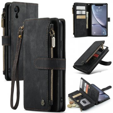 CaseMe iPhone XR Wallet Kickstand Retro Leather Case Black