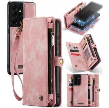 CaseMe Samsung Galaxy S21 Ultra Wallet Case with Wrist Strap Pink