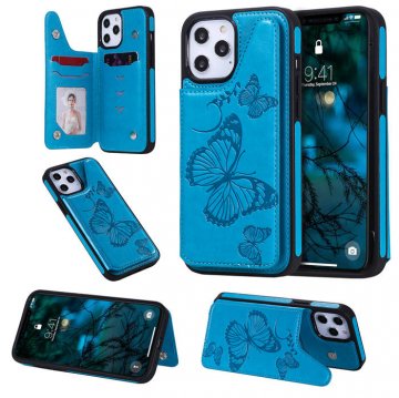 iPhone 12 Pro Max Luxury Butterfly Magnetic Card Slots Stand Case Blue