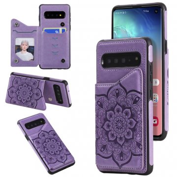 Samsung Galaxy S10 Embossed Wallet Magnetic Stand Case Purple