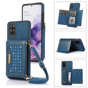 Bling Crossbody Wallet Samsung Galaxy S20 Case with Strap Blue