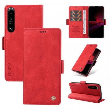 YIKATU Sony Xperia 1 III Skin-touch Wallet Kickstand Case Red
