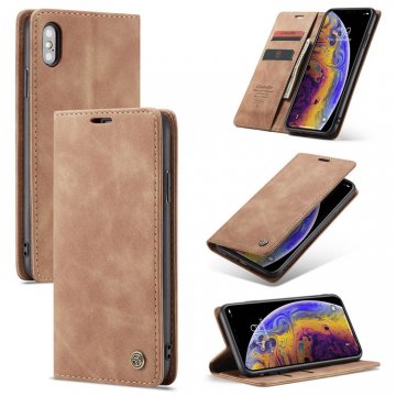 CaseMe iPhone XS Max Retro Wallet Magnetic Flip Case Brown