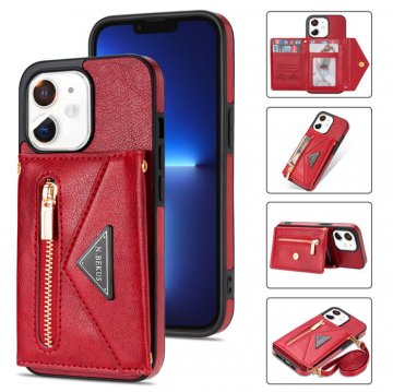 Crossbody Zipper Wallet iPhone 12/12 Pro Case With Strap Red