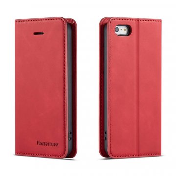 Forwenw iPhone 5S/SE Wallet Kickstand Magnetic Shockproof Case Red