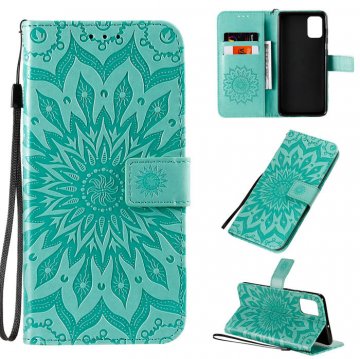 Samsung Galaxy A71 Embossed Sunflower Wallet Stand Case Green