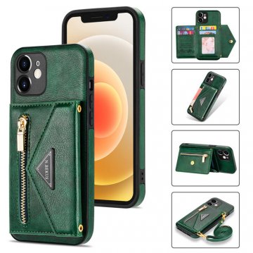 Crossbody Zipper Wallet iPhone 12 Mini Case With Strap Green