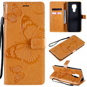 Motorola Moto G9 Play Embossed Butterfly Wallet Magnetic Stand Case Yellow