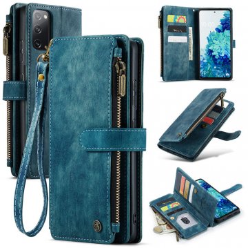 CaseMe Samsung Galaxy S20 FE Wallet Kickstand Retro Case Blue