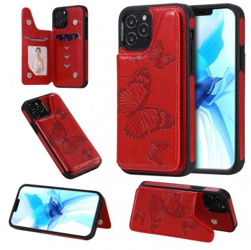 iPhone 12 Pro Luxury Butterfly Magnetic Card Slots Stand Case Red