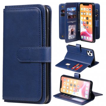 iPhone 11 Pro Max Multi-function 10 Card Slots Wallet Case Dark Blue
