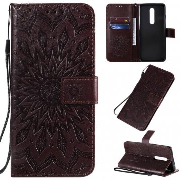 OnePlus 8 Embossed Sunflower Wallet Stand Case Brown