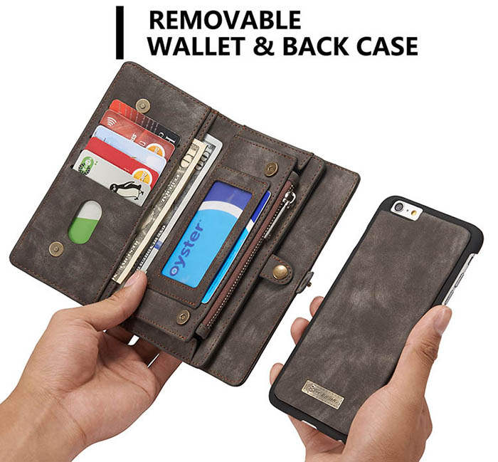 CaseMe iPhone 6S Plus/6 Plus Zipper Wallet Detachable 2 in 1 Folio Case Black