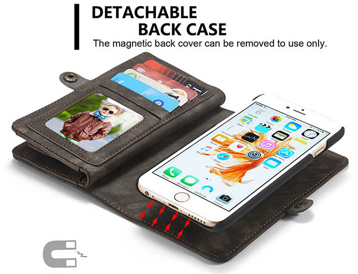 CaseMe iPhone 6S Plus/6 Plus Zipper Wallet Detachable 2 in 1 Folio Case Black