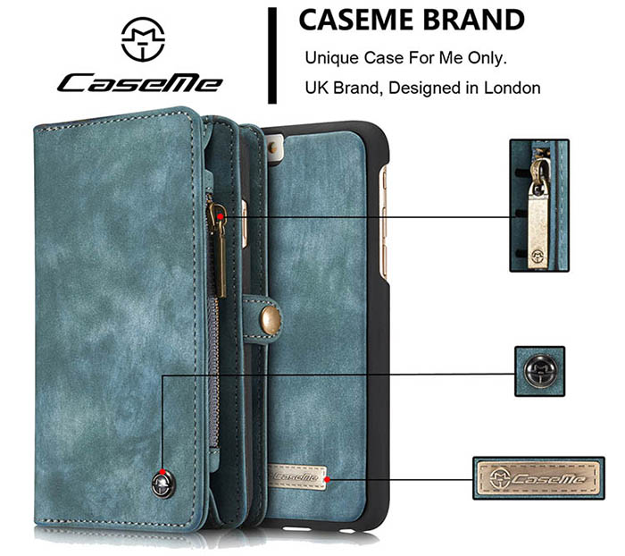 CaseMe iPhone 6S Plus/6 Plus Zipper Wallet Detachable 2 in 1 Folio Case Green