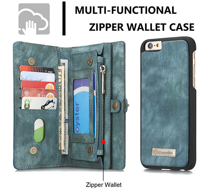 CaseMe iPhone 6S Plus/6 Plus Zipper Wallet Detachable 2 in 1 Folio Case Green