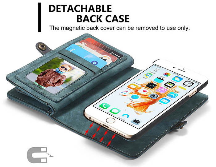 CaseMe iPhone 6S Plus/6 Plus Zipper Wallet Detachable 2 in 1 Folio Case Green